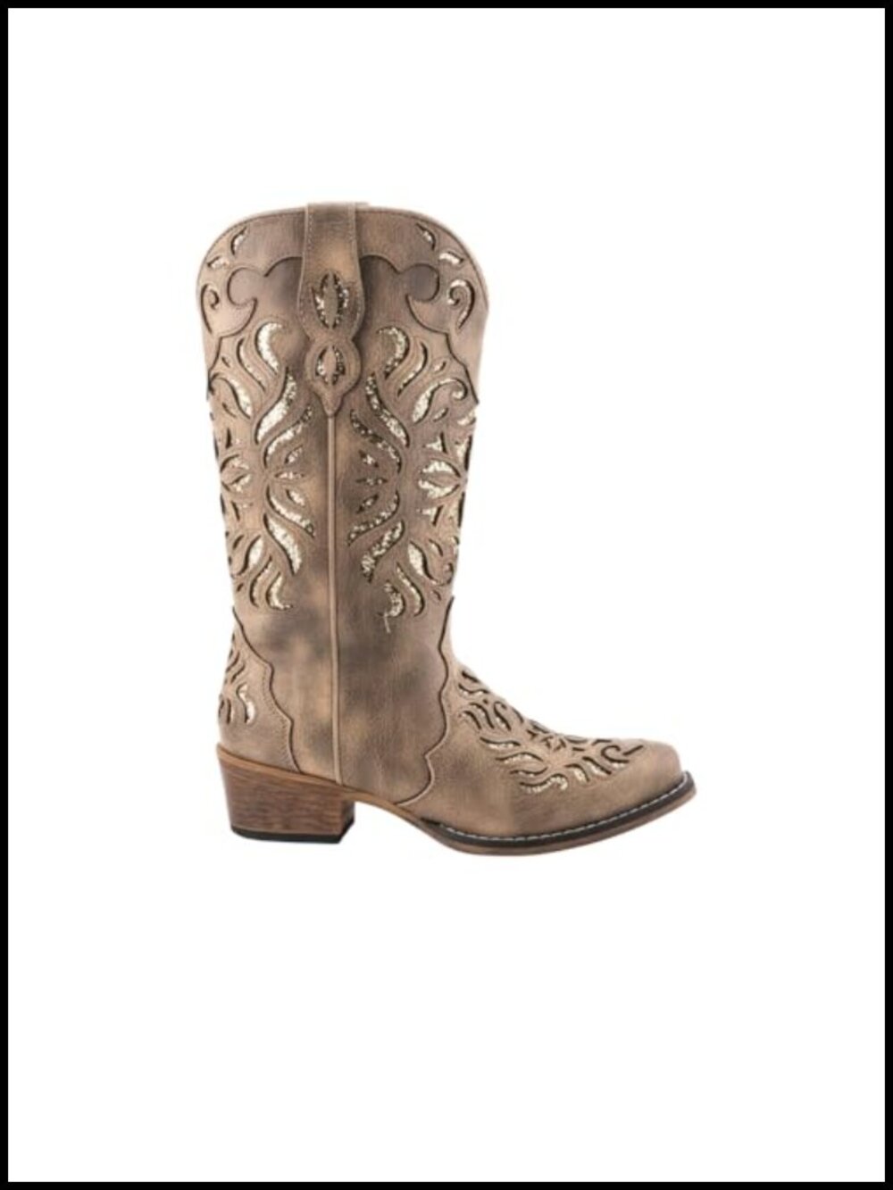 Faux Leather Glitter Underlay Snip Toe Equestrian Boots Mid Calf